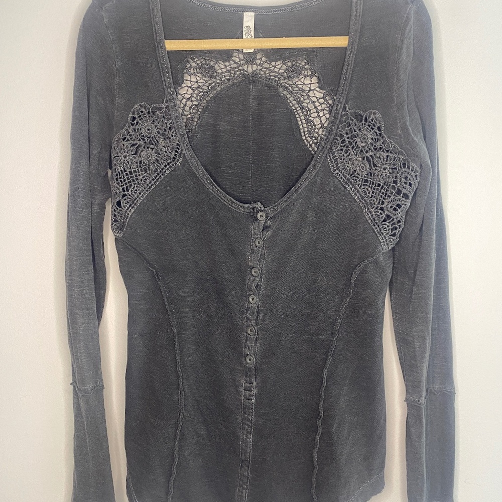 Free people long sleeve shirt with lace detail